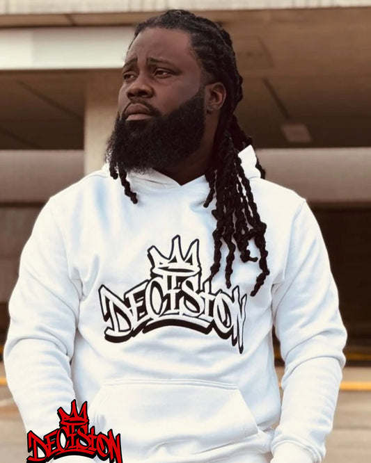 white decision hoodie